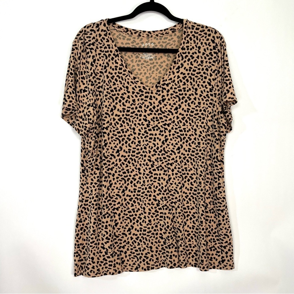 Apt. 9 Essentials Tan Leopard Animal Print V Neck Short Sleeve T-shirt Sz XL